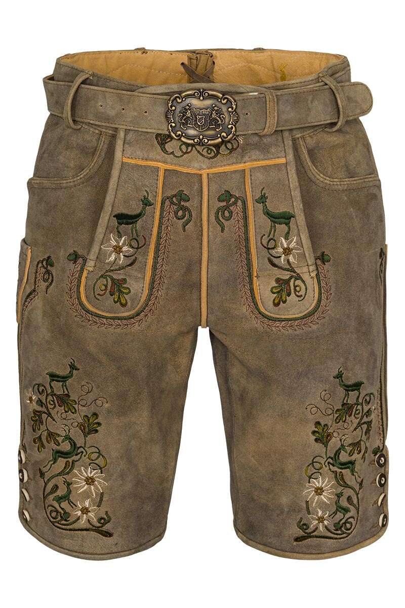 Herren Lederhose kurz mit Grtel khaki Bild 2