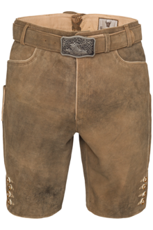 Herren Lederhose kurz bestickt walnuss